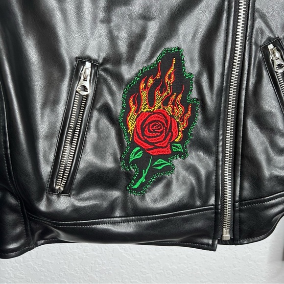 Torrid Faux Leather Jacket Women’s 1X Embroidered Moto Studded Goth Black - Picture 3 of 10